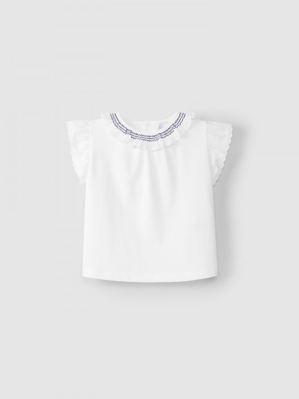 Blouse ruffled collar & embroidered smock Blouse ruffled collar & embroidered smock