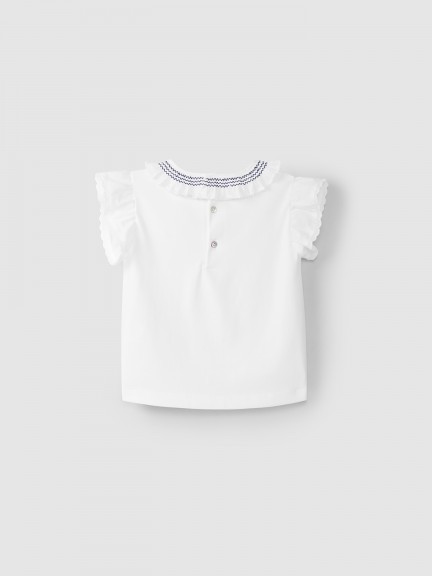 Blouse ruffled collar & embroidered smock Blouse ruffled collar & embroidered smock
