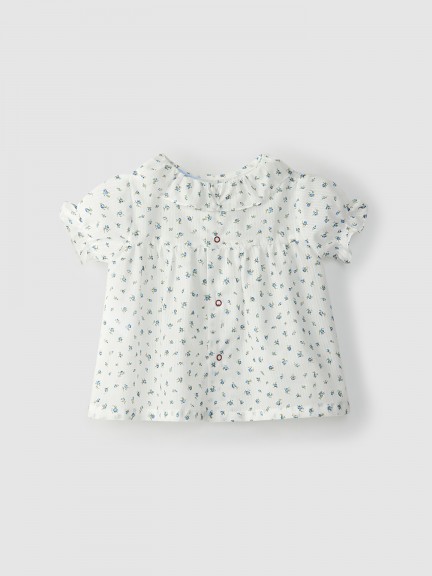 Blouse coton à fleurs avec col à volants Blouse coton à fleurs avec col à volants