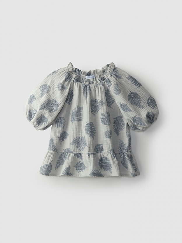 Túnica efecto seersucker estampado hojas Túnica efecto seersucker estampado hojas