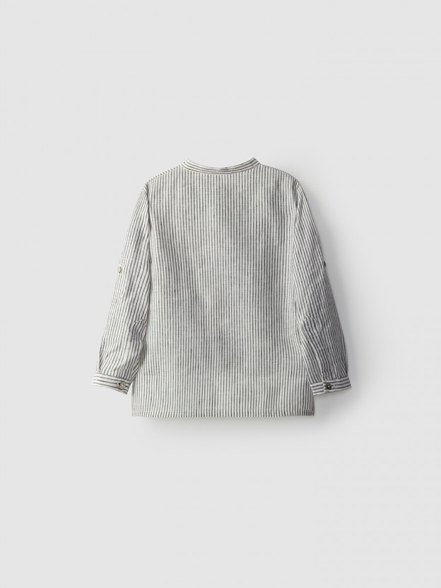 Tunic style linen shirt with mao collar Tunic style linen shirt with mao collar