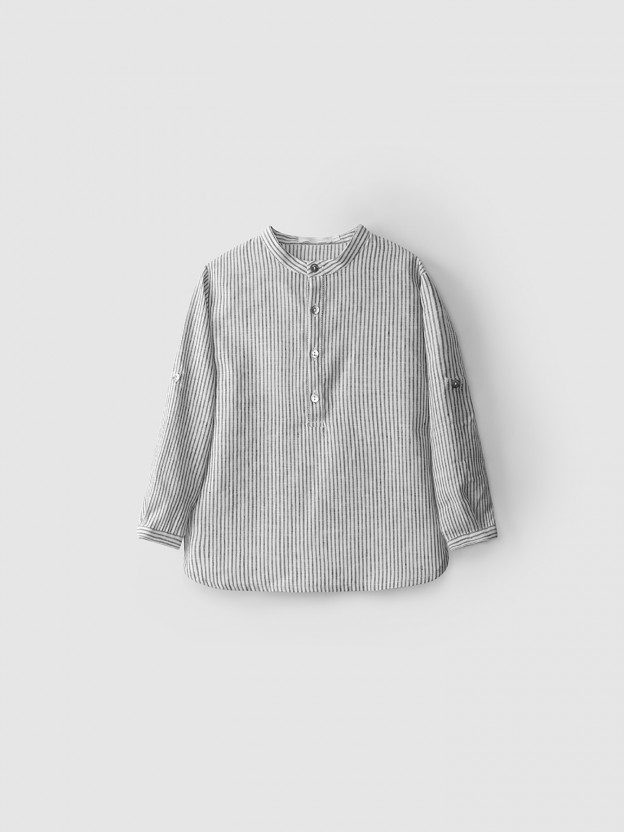 Tunic style linen shirt with mao collar Tunic style linen shirt with mao collar
