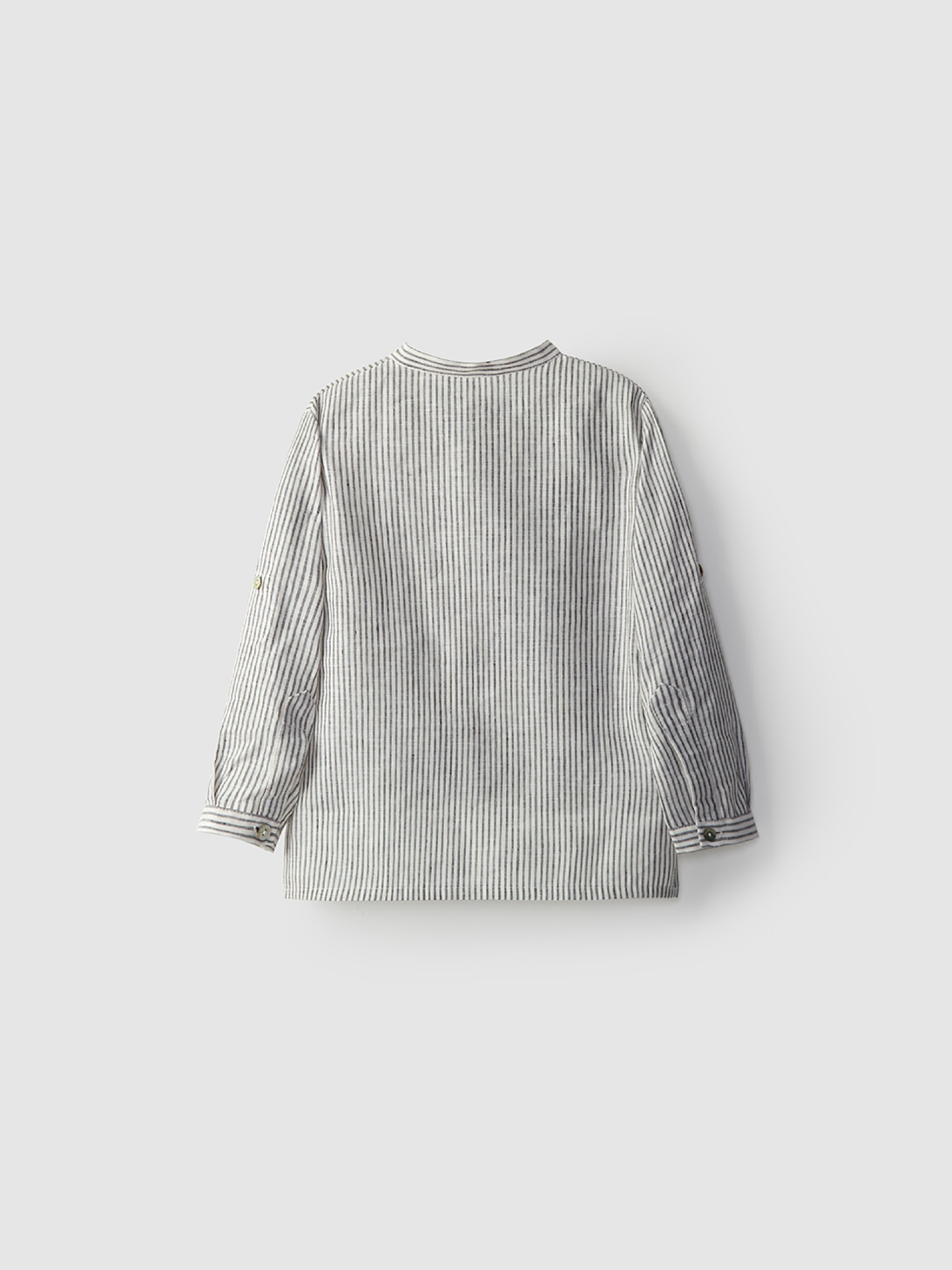 Tunic style linen shirt with mao collar