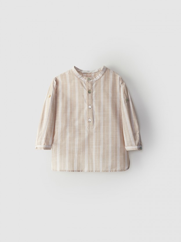 Tunic style striped shirt with mao collar Tunic style striped shirt with mao collar