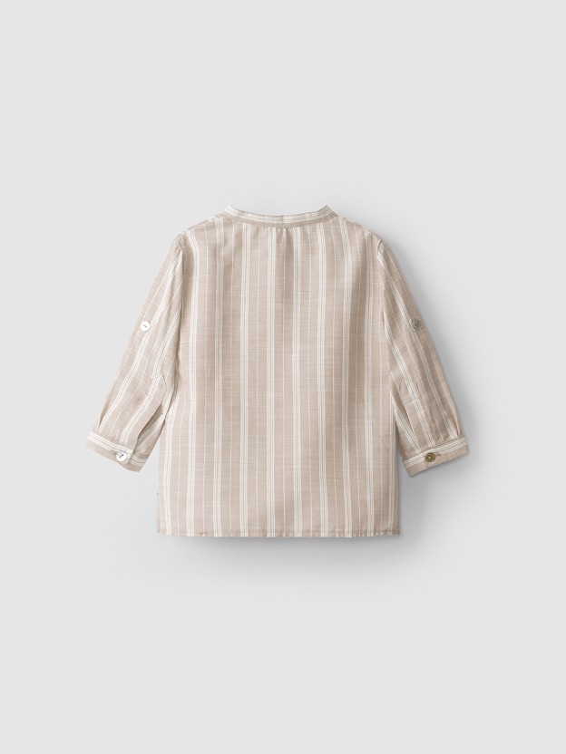 Tunic style striped shirt with mao collar Tunic style striped shirt with mao collar