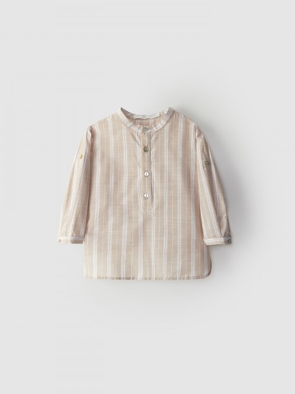 Tunic style striped shirt with mao collar Tunic style striped shirt with mao collar