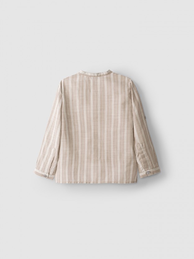Tunic style striped shirt with mao collar Tunic style striped shirt with mao collar