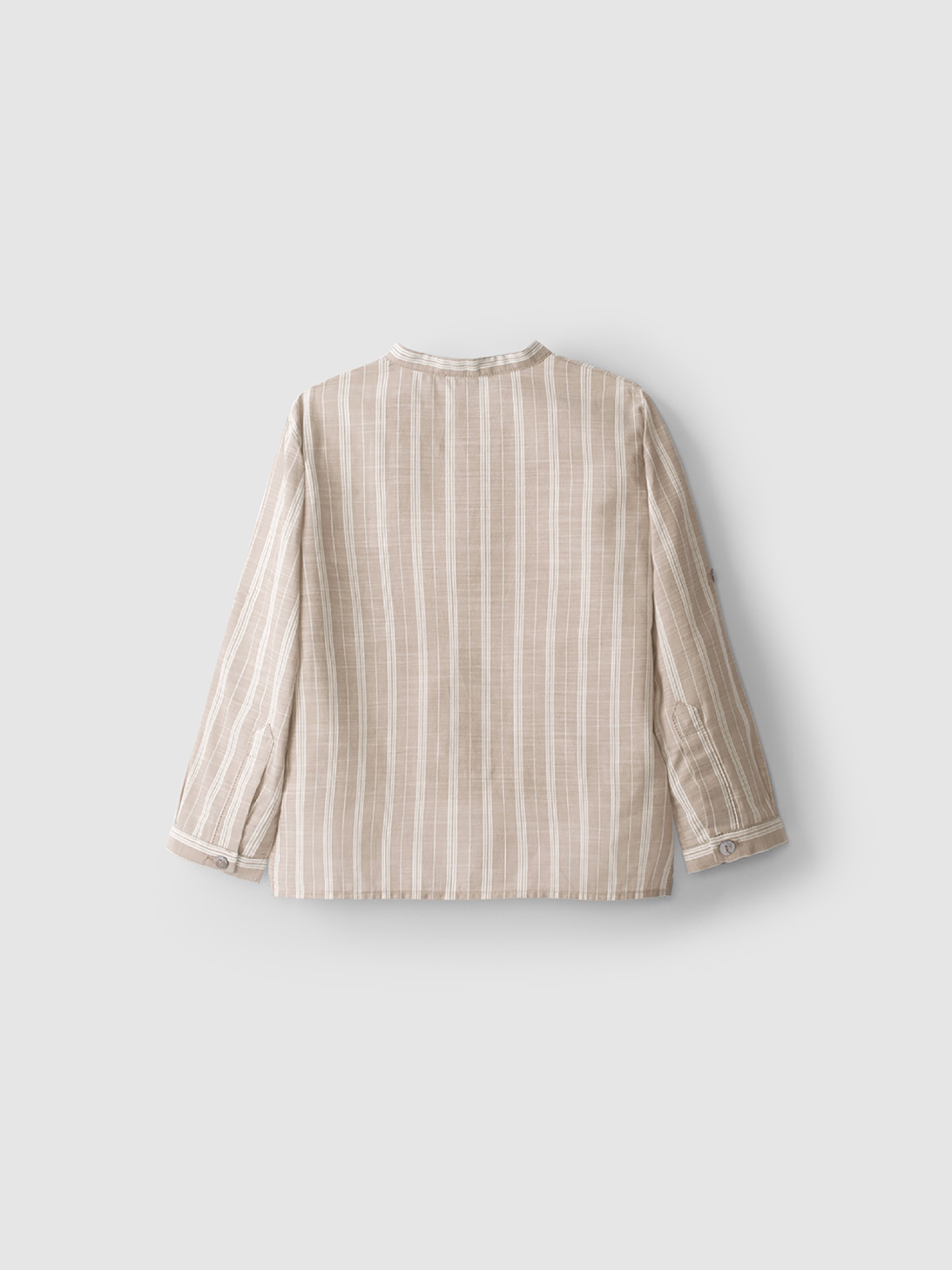 Tunic style striped shirt with mao collar