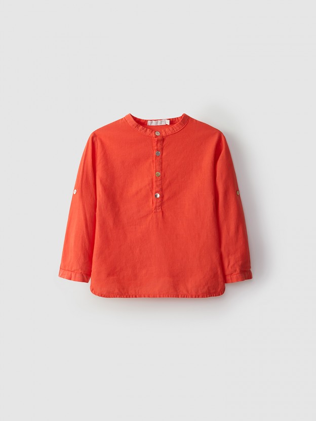 Tunic style linen shirt with mao collar Tunic style linen shirt with mao collar