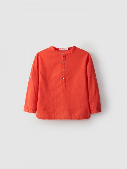 Tunic style linen shirt with mao collar Tunic style linen shirt with mao collar