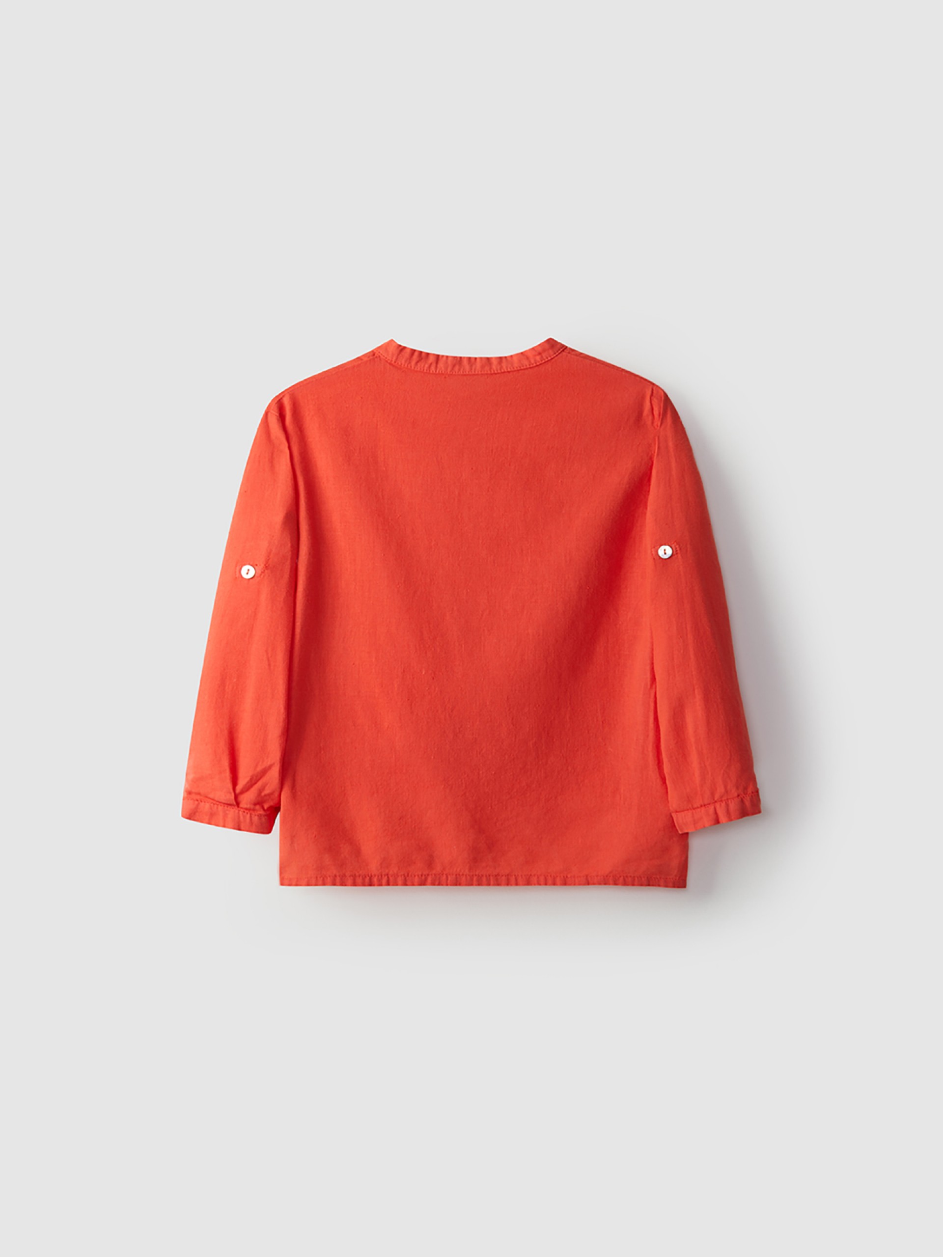 Tunic style linen shirt with mao collar