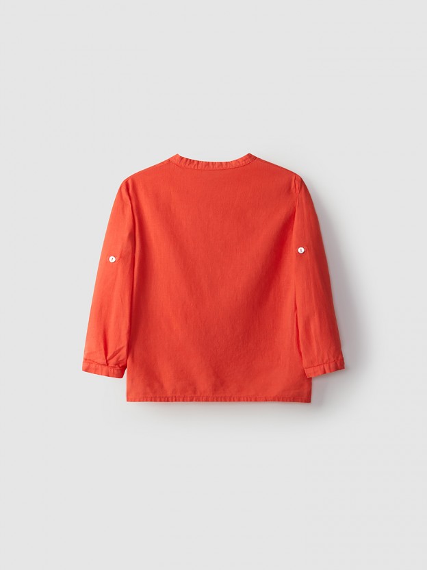 Tunic style linen shirt with mao collar Tunic style linen shirt with mao collar