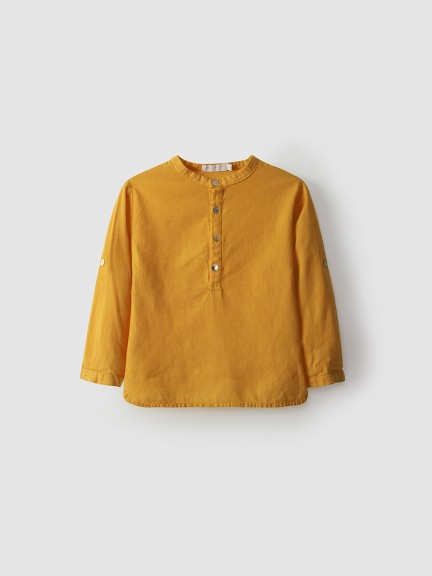 Tunic style linen shirt with mao collar Tunic style linen shirt with mao collar