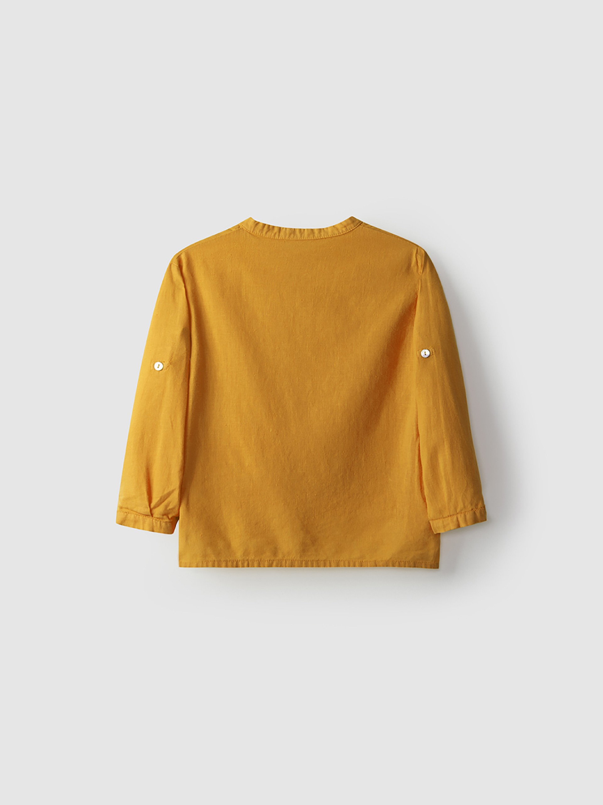 Tunic style linen shirt with mao collar
