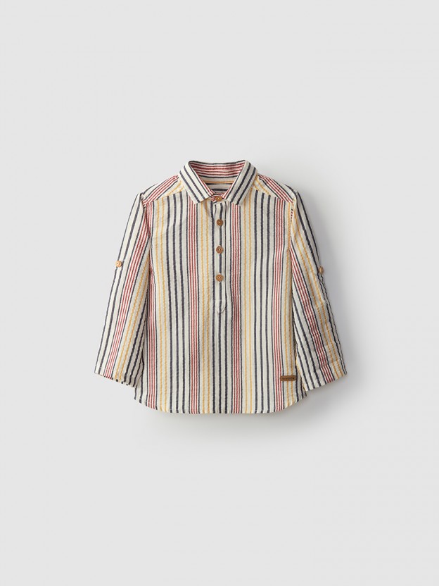 Seersucker effect tunic style shirt Seersucker effect tunic style shirt