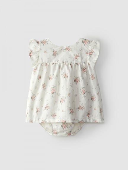 Flowered dress with golden detail Flowered dress with golden detail