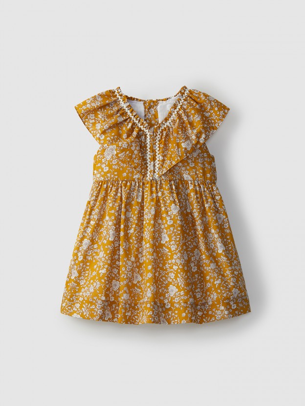 Vestido em tecido Liberty com folho
