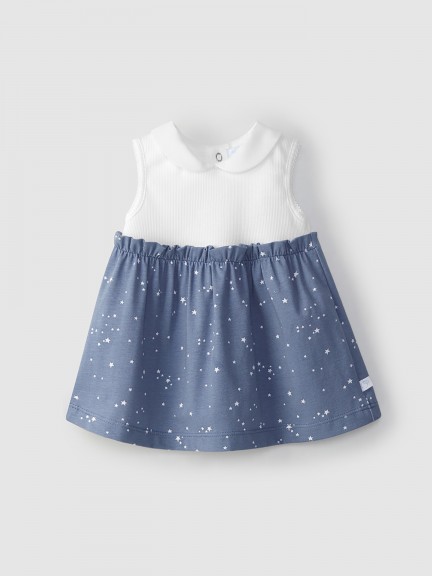 Vestido estrelinhas e malha canelada