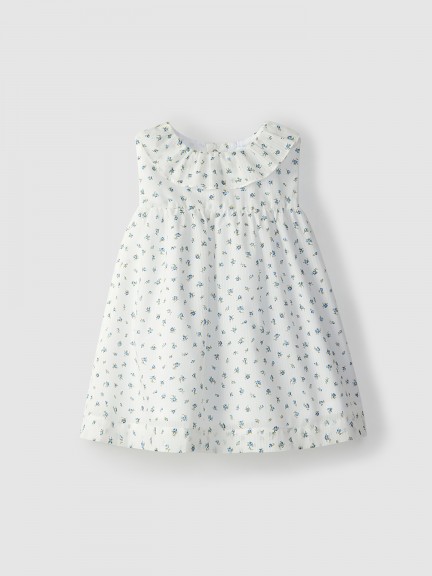 Vestido algod�o �s flores com gola folho