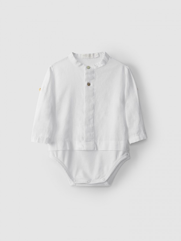 Body de lino con cuello Mao Body de lino con cuello Mao
