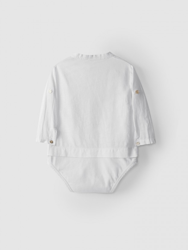 Body de lino con cuello Mao Body de lino con cuello Mao