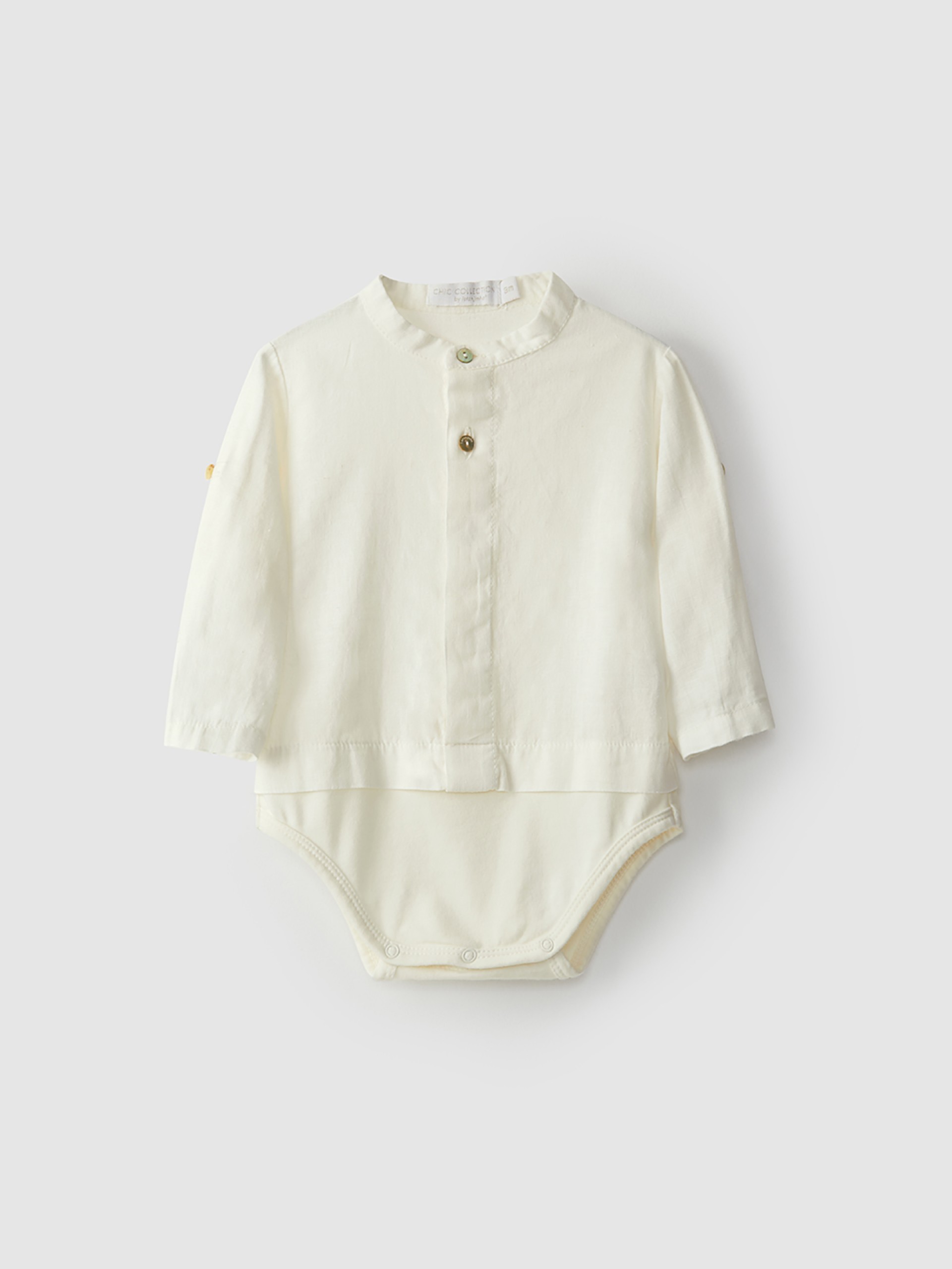 Body-camisa de linho com gola mao