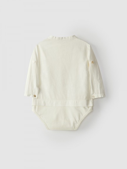 Body de lino con cuello Mao Body de lino con cuello Mao