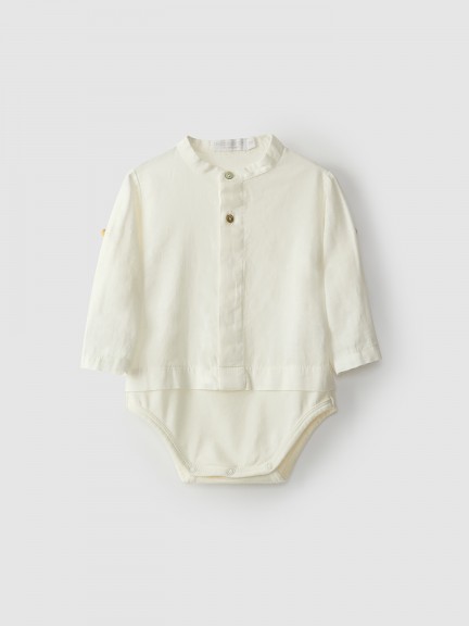 Body de lino con cuello Mao Body de lino con cuello Mao