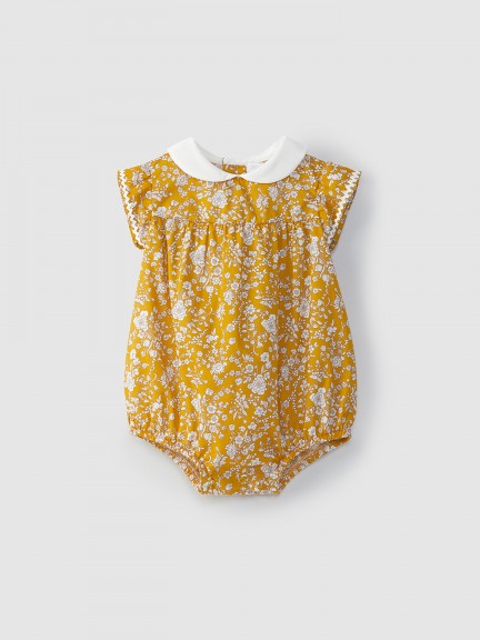 Floral Liberty print romper with ruffle