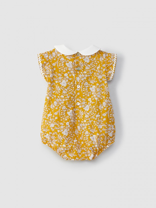 Floral Liberty print romper with ruffle