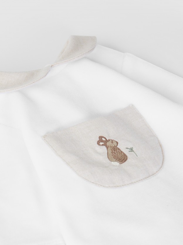 Pijama de terciopelo con bolsillo bordado