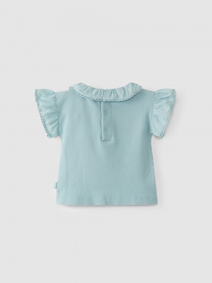Ribbed jersey t-shirt ruffled collar Ribbed jersey t-shirt ruffled collar