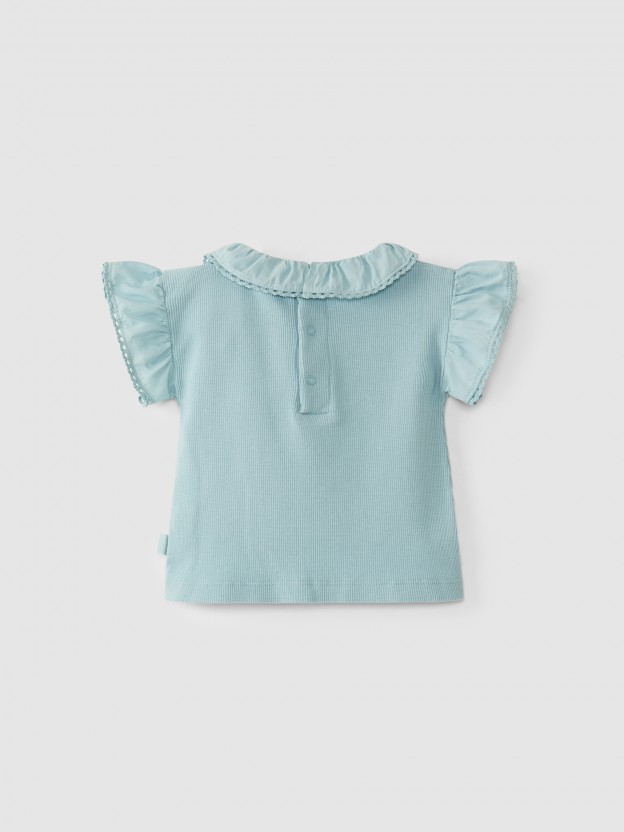 T-shirt maille cannel�e avec volants