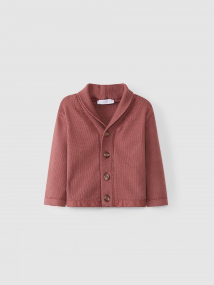 Ribbed collar lapel cardigan