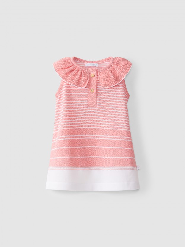 Vestido de piqu� a rayas con cuello plisado