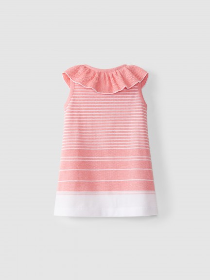 Striped pique dress with pleated collar Striped pique dress with pleated collar