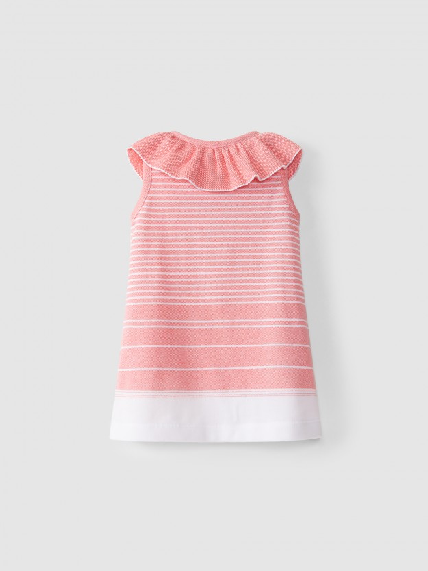 Vestido de piqu� a rayas con cuello plisado