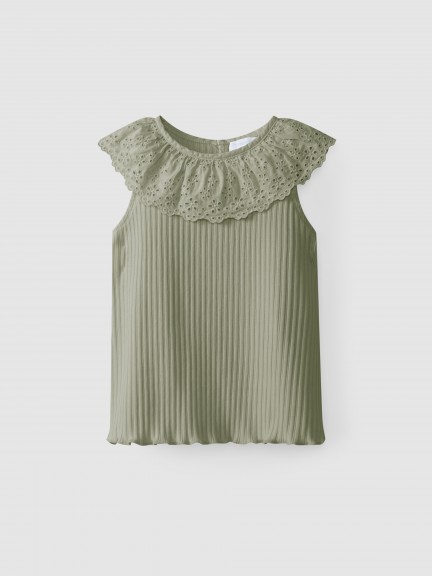 T-shirt col � volant brod�