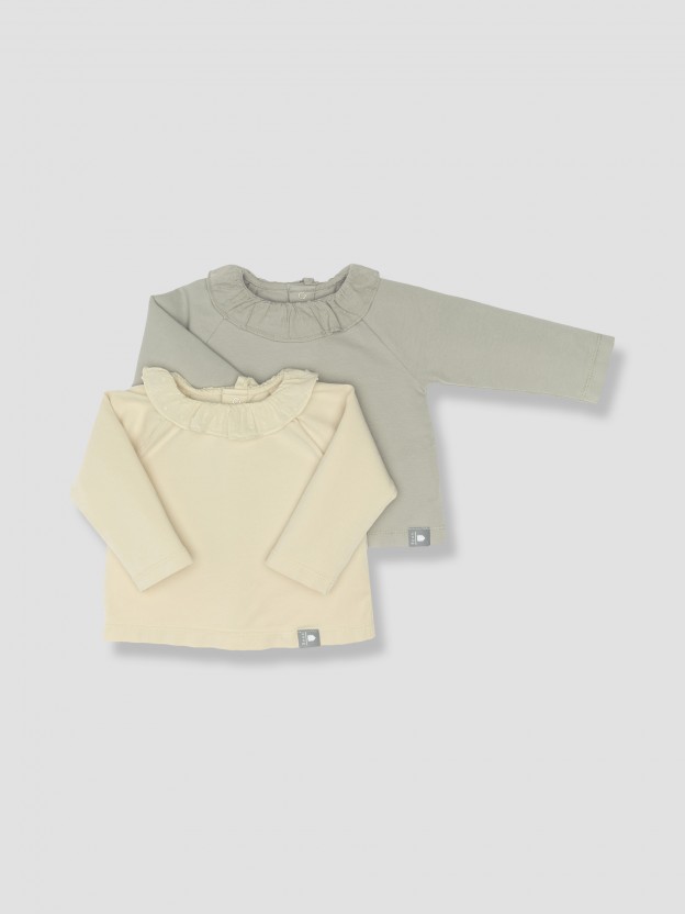 Kit deux blouses col à volants Kit deux blouses col à volants