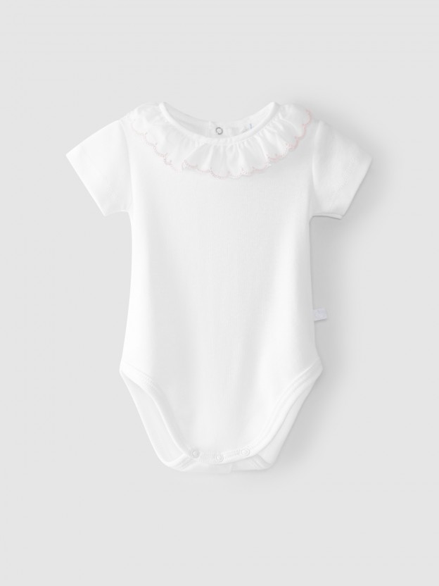 Short-sleeved embroidered collar bodysuit Short-sleeved embroidered collar bodysuit