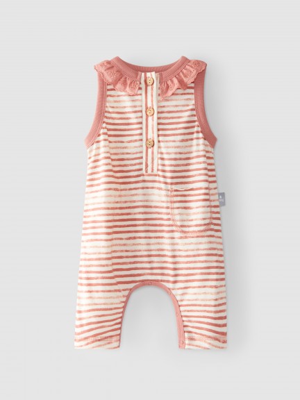 Striped dungarees with embroidered ruffled collar Striped dungarees with embroidered ruffled collar