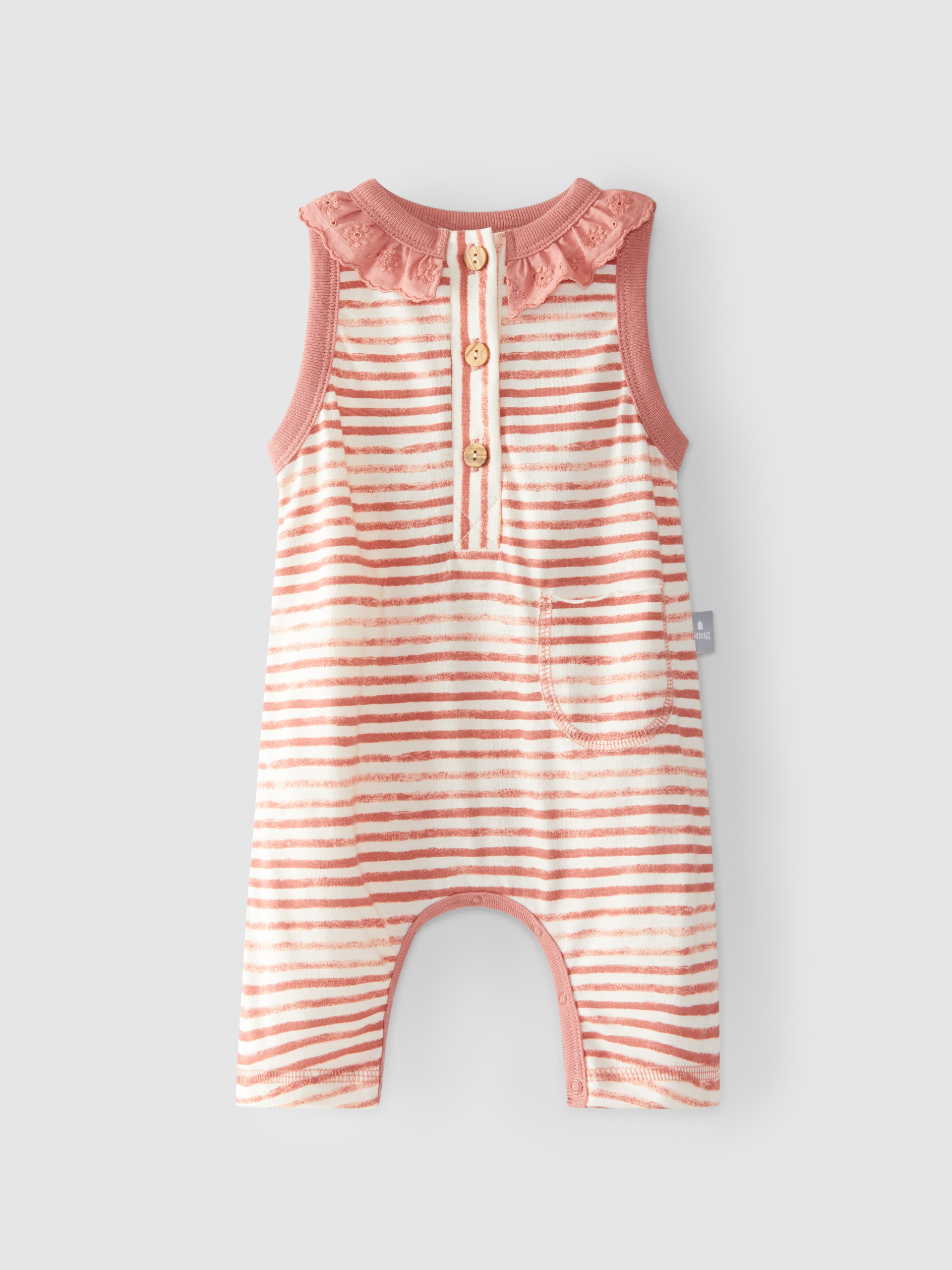 Striped dungarees with embroidered ruffled collar