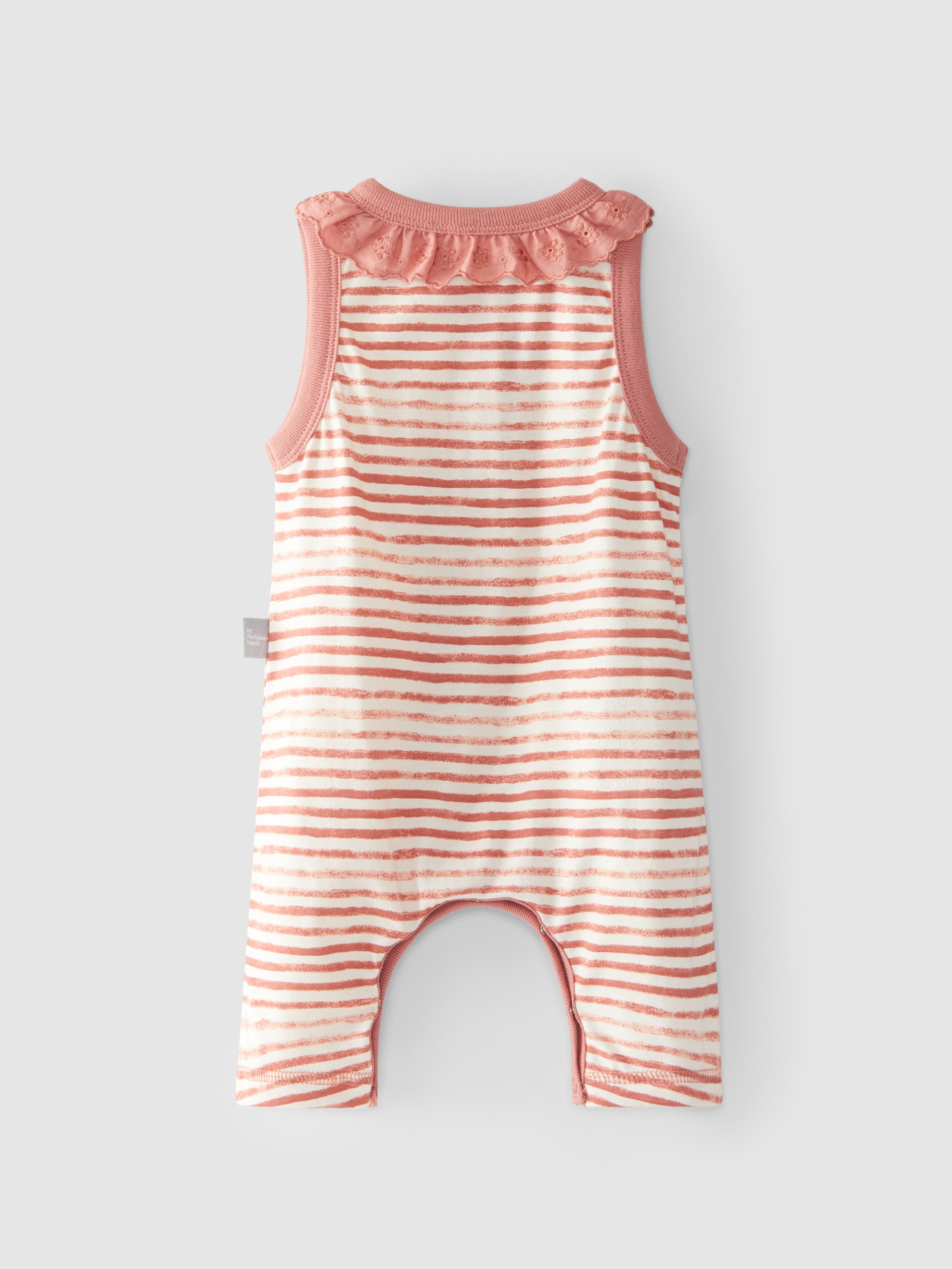 Striped dungarees with embroidered ruffled collar