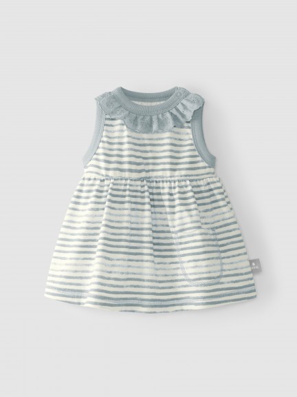 Vestido riscas com gola bordada Vestido riscas com gola bordada