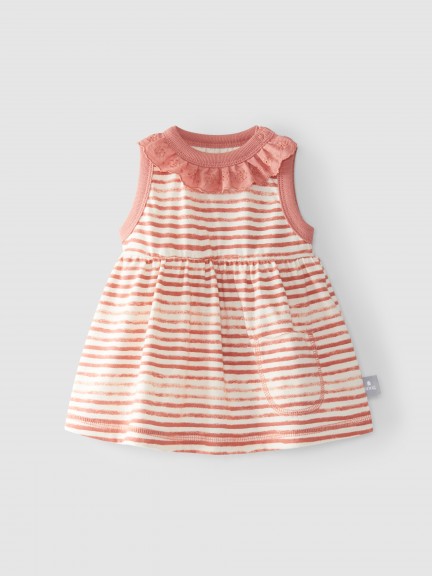 Dress stripes with embroidery collar