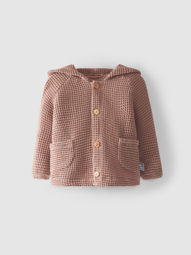 Gilet � capuche tissu waffle