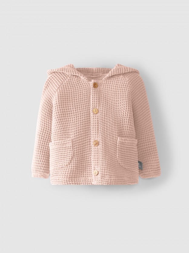 Gilet � capuche tissu waffle