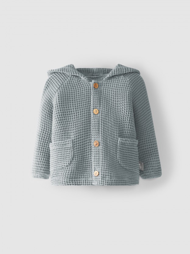 Gilet � capuche tissu waffle