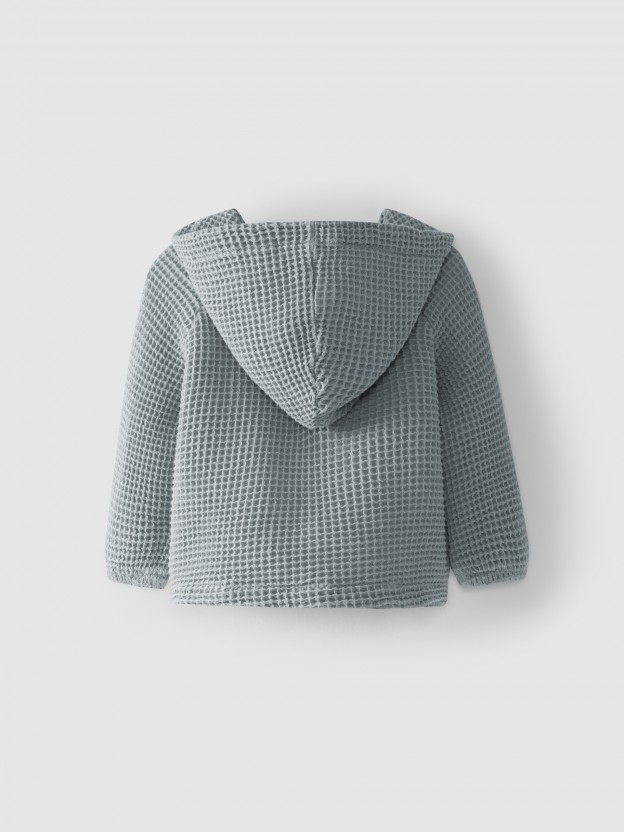 Gilet � capuche tissu waffle