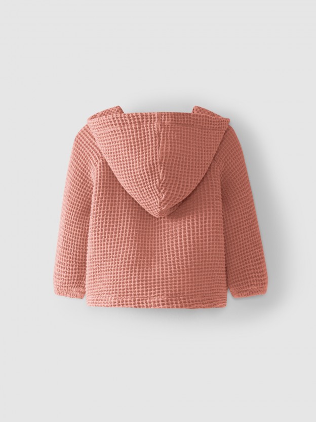 Hooded jacket with waffle weave